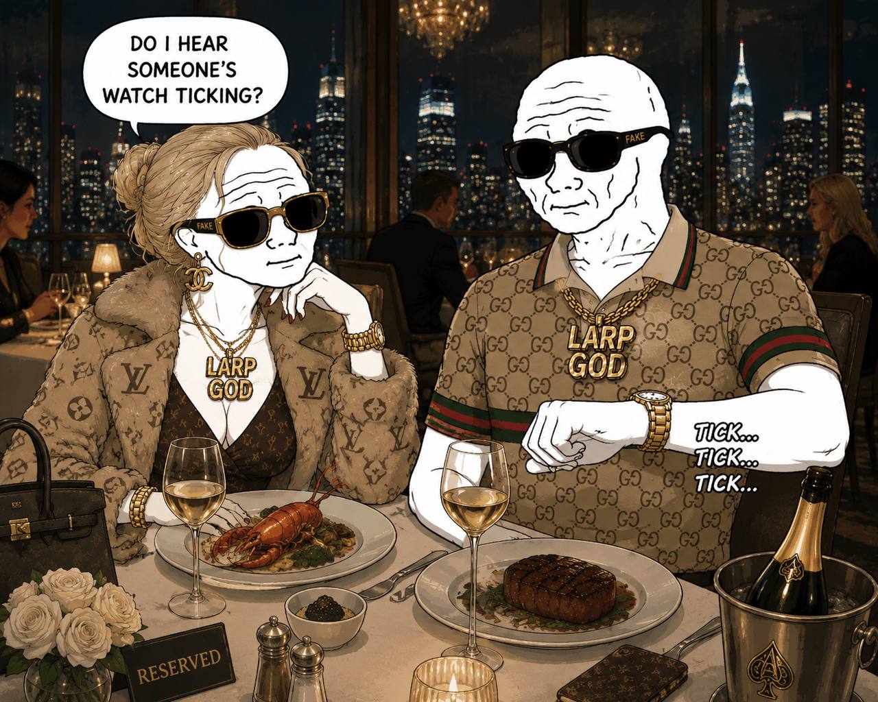 LARPGOD at dinner listening for a watch ticking.